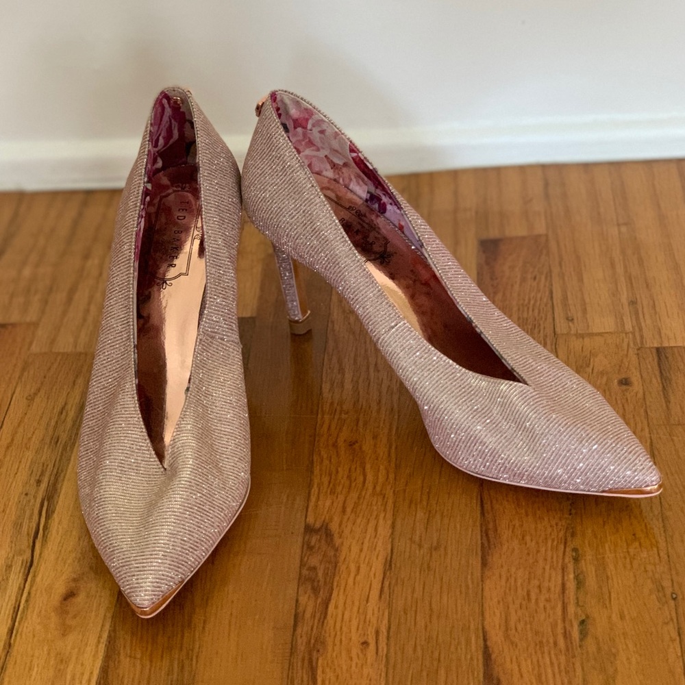 Ted Baker London Rose Gold Glitter Heels, 37/US 7